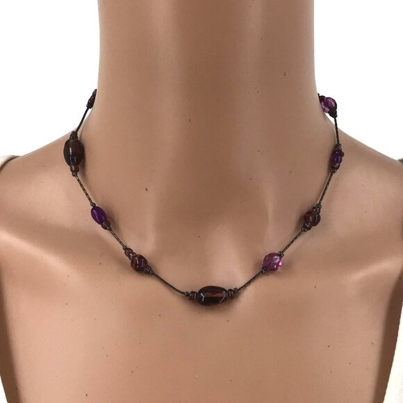 Choker Necklace Hematite Gray Purple Beaded 16 Inch Length - Picture 1 of 2